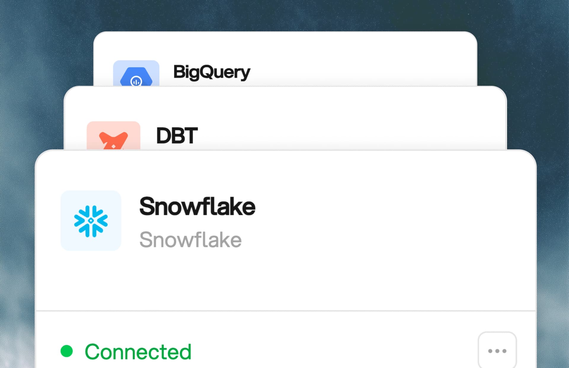 Orion integrates with Snowflake, BigQuery, Databricks, and other data warehouses
