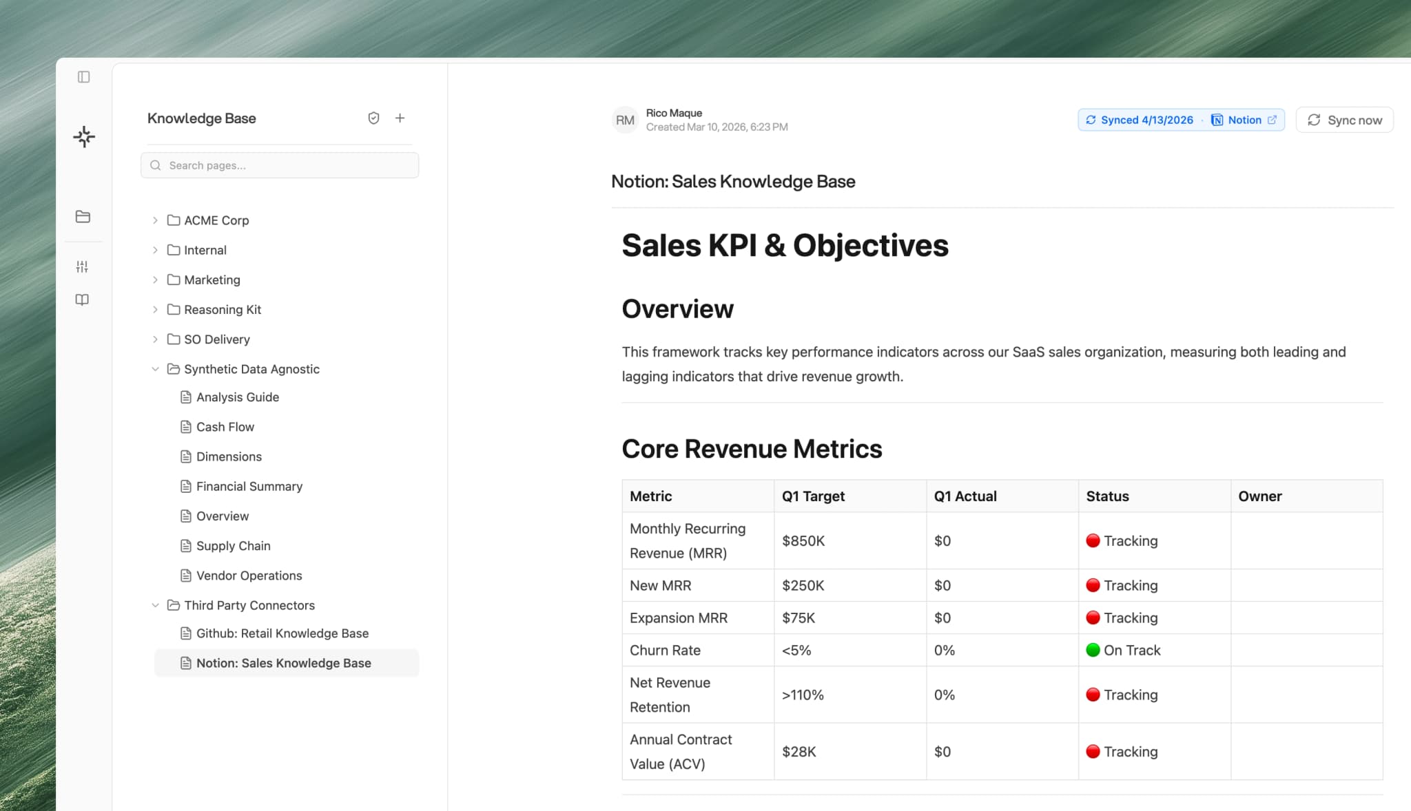 Knowledge base sync preview