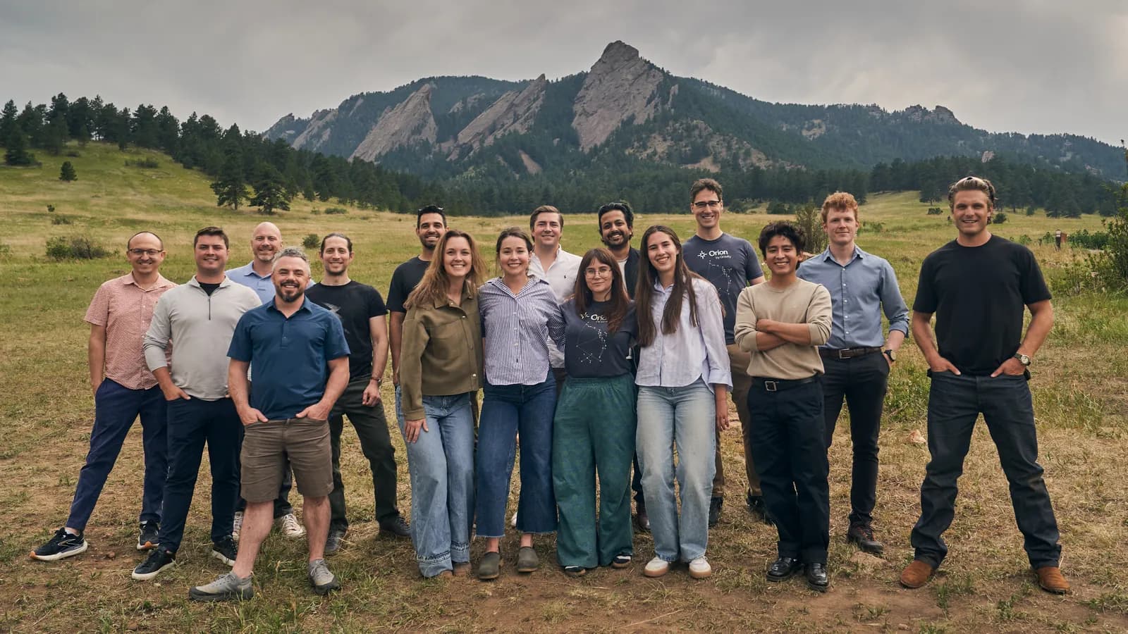 Gravity team group photo in front of the Flatirons in Boulder, Colorado